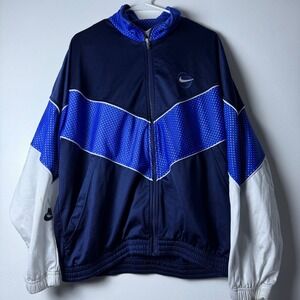 Vintage 90s Nike Track Jacket Full Zip Color Block Athletic Blue White Mens Sz M